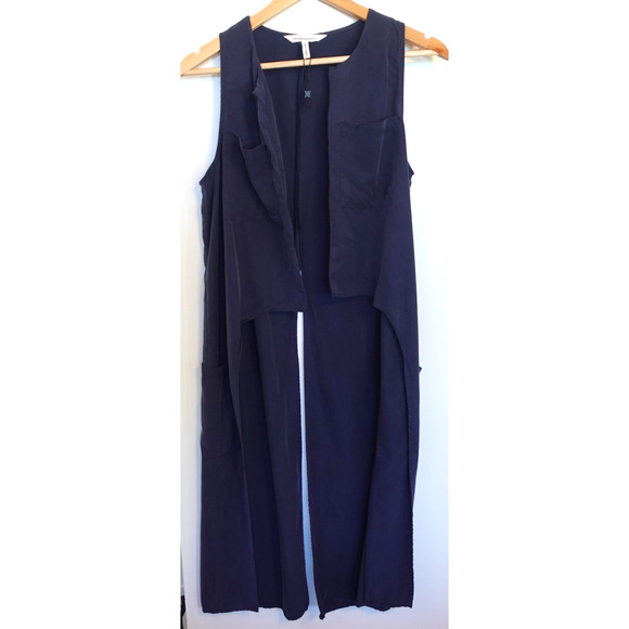 BCBGeneration Vest Small Blue Long Duster Cardigan Dark Fairy Grunge Layering - Picture 1 of 10